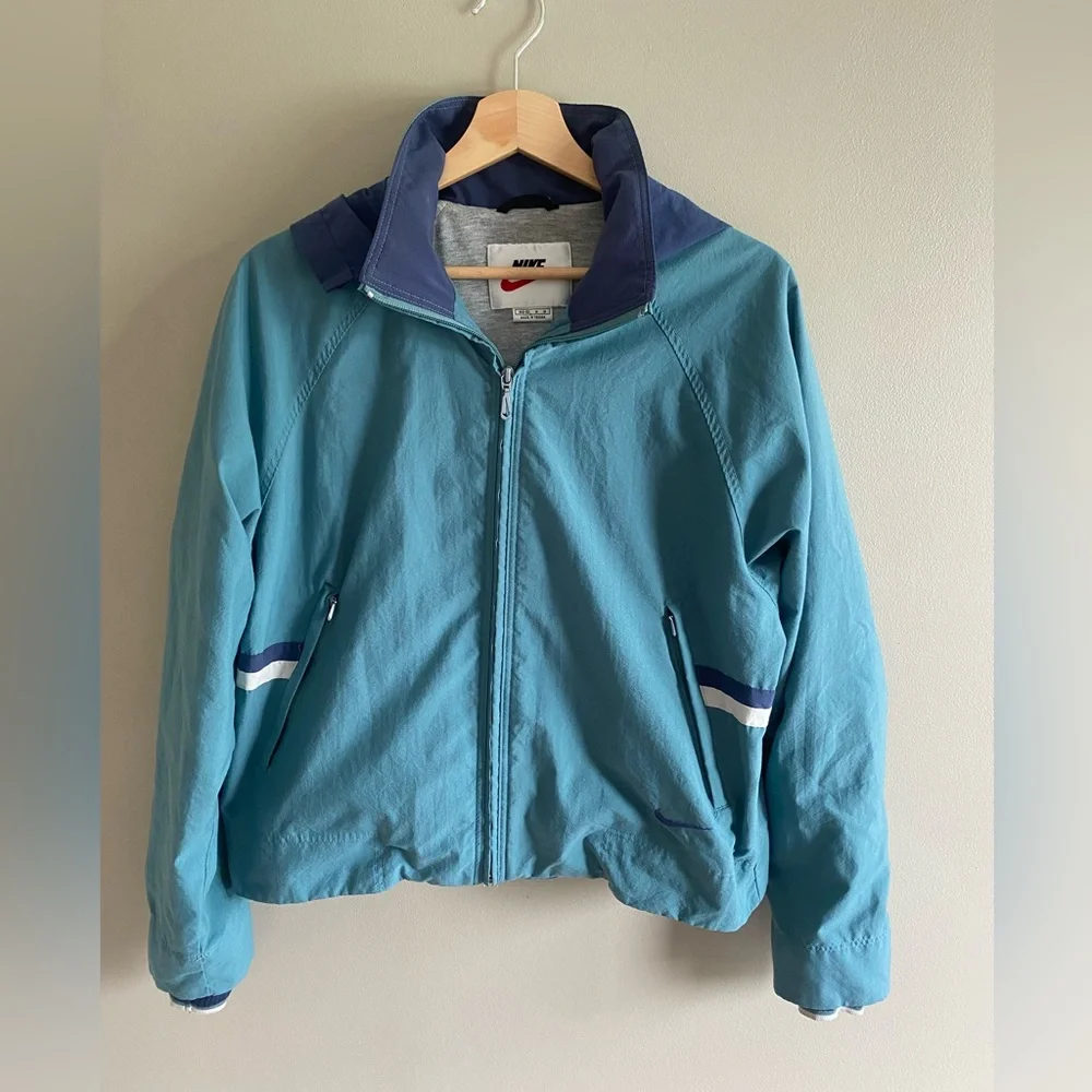 Vintage 90s Nike Women’s M‎ Windbreaker Jacket Teal Green Hooded